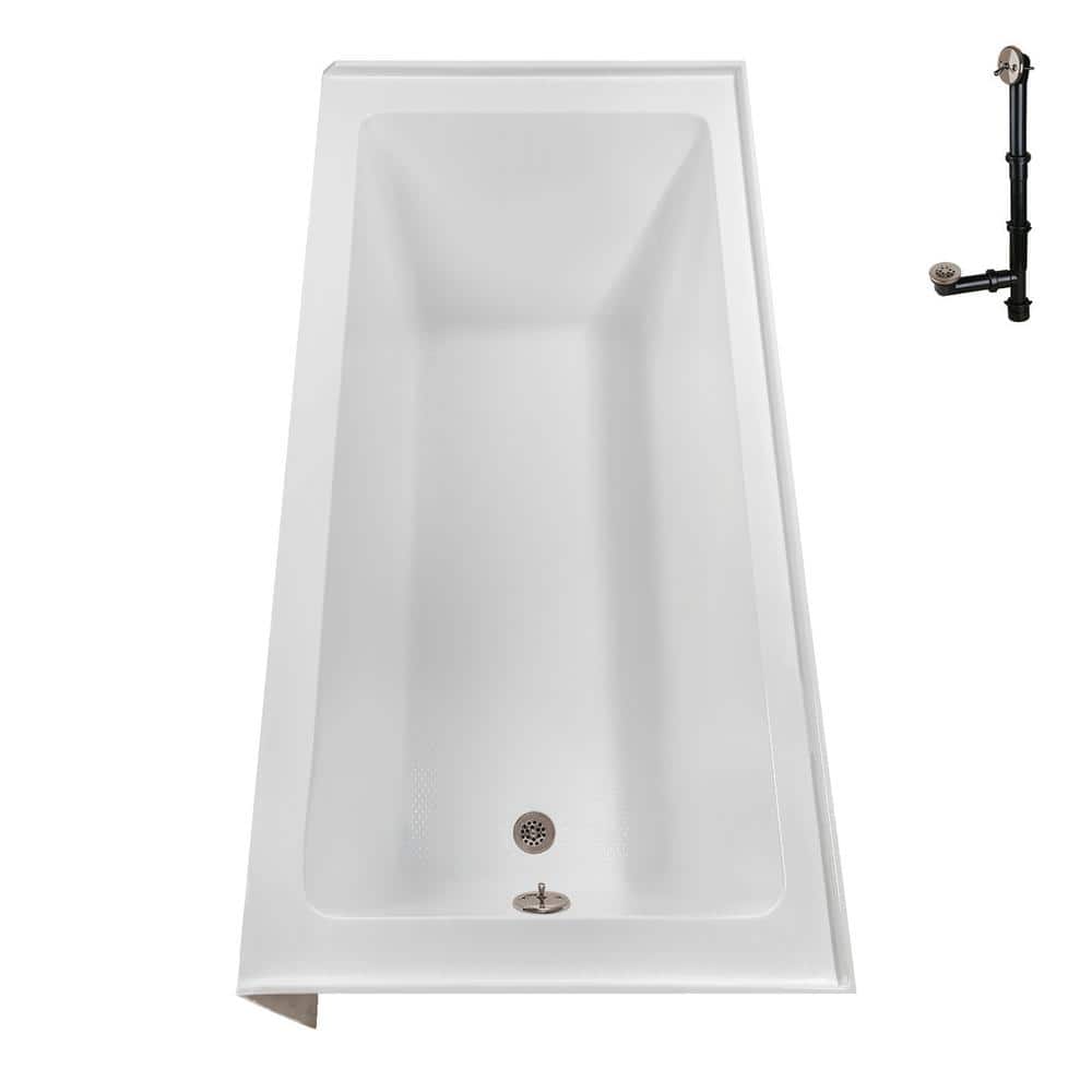 Glossy White Acrylic Right-Hand Drain Alcove Bathtub with Brushed Nickel Drain