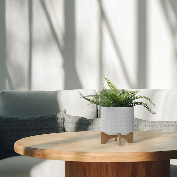 Unbranded - Chevron 8 in. L x 8 in. W x 10 in. H White Indoor/Outdoor Ceramic Planter Individual Pots