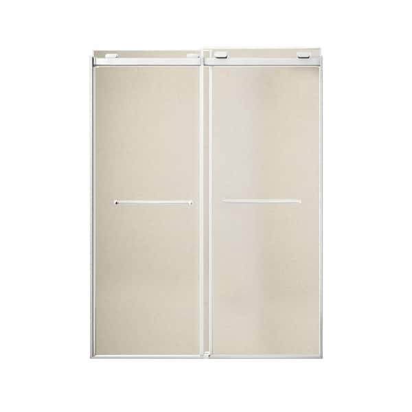 Olenna 60 in. W x 80 in. H Bypass Semi-Frameless Shower Door in Brushed Stainless with Golden Sparkling Glass