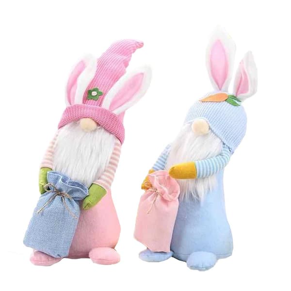 Santa's Workshop 16 in. Pink and Blue Bunny Gnomes (Set of 2)