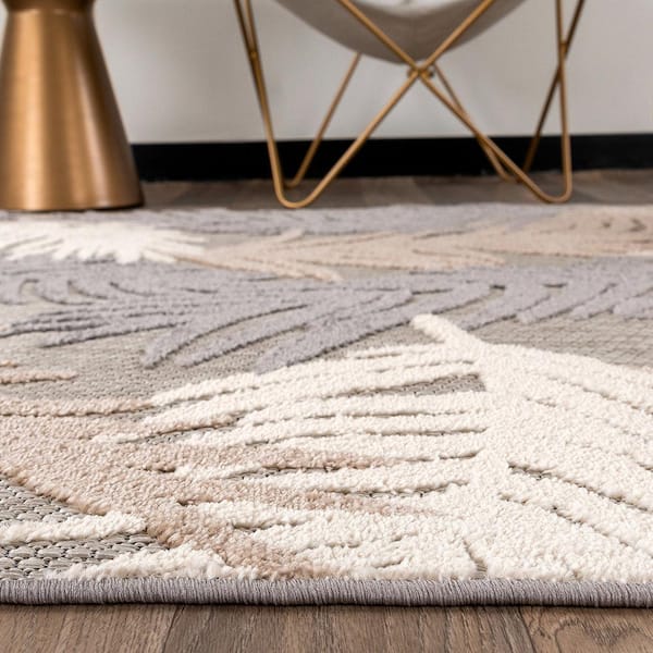 Beige 5 ft. x 7 ft. Tropical Floral Modern Indoor/Outdoor Area Rug