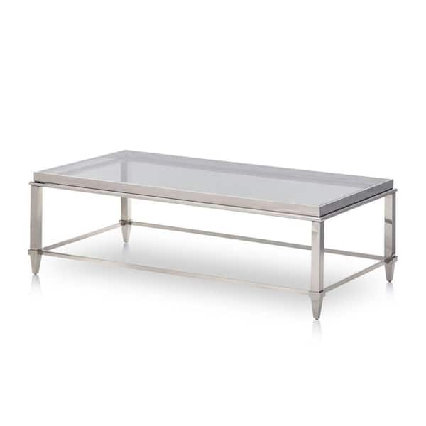 Benjara 28 in. Gray Rectangle Glass Top Coffee Table