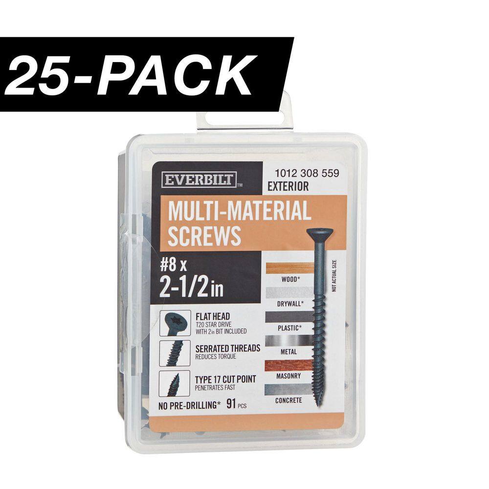 25-Pack #8 x 2-1/2 in. Black 6-Lobe Star Drive Exterior Flat Head Multi-Material Screw (25 lbs. / 2,275-Piece) price history on PriceWatchPro