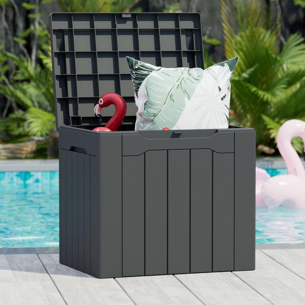 Gray Polypropylene Lockable Outdoor Deck Box with Seat
