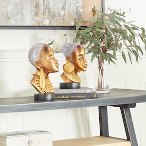 Gold Polystone African Woman Sculpture (Set of 2)