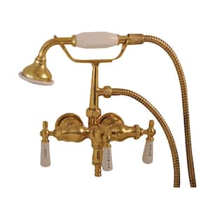 3-Handle Claw Foot Tub Faucet with Old Style Spigot and Hand Shower in Polished Brass