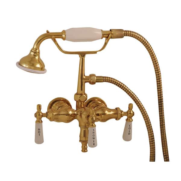Pegasus 3-Handle Claw Foot Tub Faucet with Old Style Spigot and Hand Shower in Polished Brass