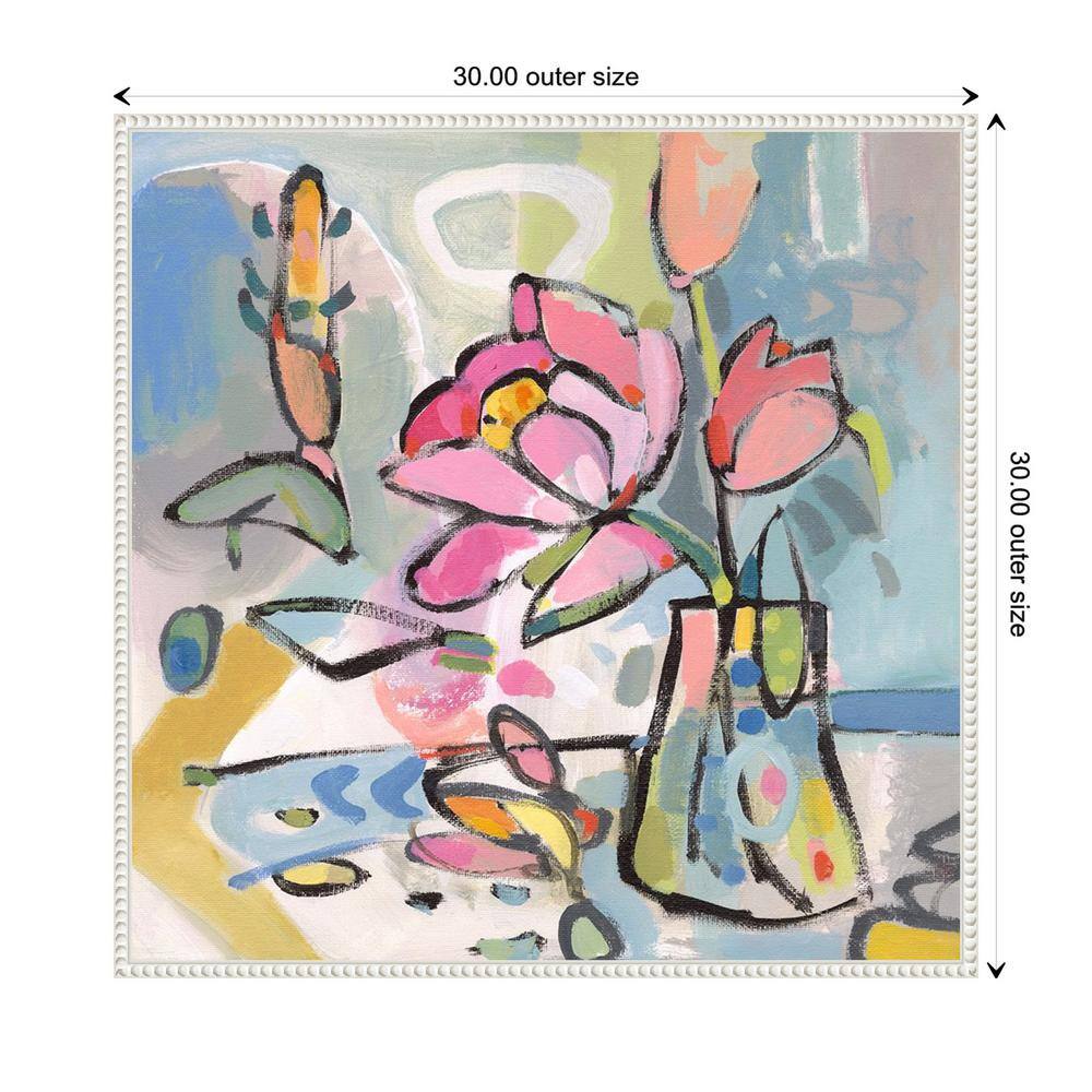 Colorful Abstract Floral Canvas Print with Beaded Frame
