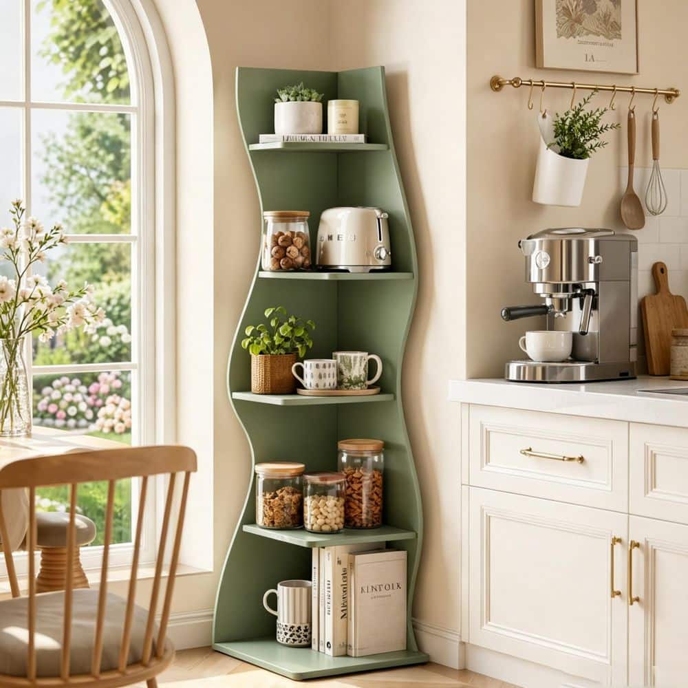 TRIBESIGNS WAY TO ORIGIN Modern 70 in. Tall Green Wood 5-Shelf
