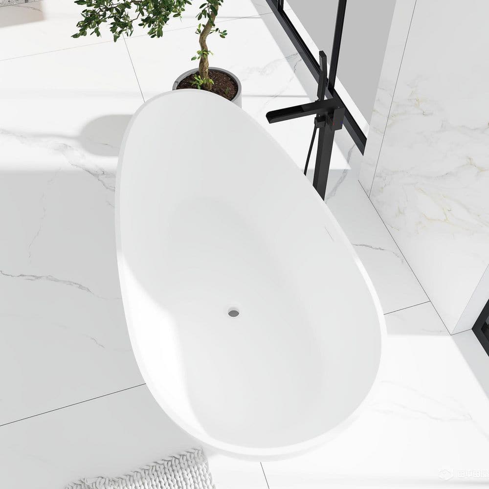 67'' Matte White Solid Surface Freestanding Soaking Bathtub