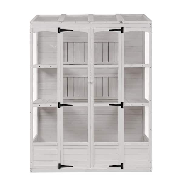 Boosicavelly 57.9 in. W x 29.1 in. D x 78.1 in. H Wood White Greenhouse with 2-Shelves