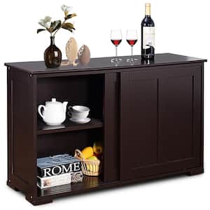 42 in. Brown Espresso Kitchen Storage Cabinet Sideboard Buffet Cupboard with Sliding Door