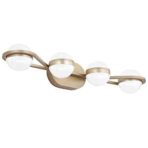 Modern Simple 28.35 in 4-Lights Brushed Gold LED Acrylic Vanity Light with Etched Glass Shade