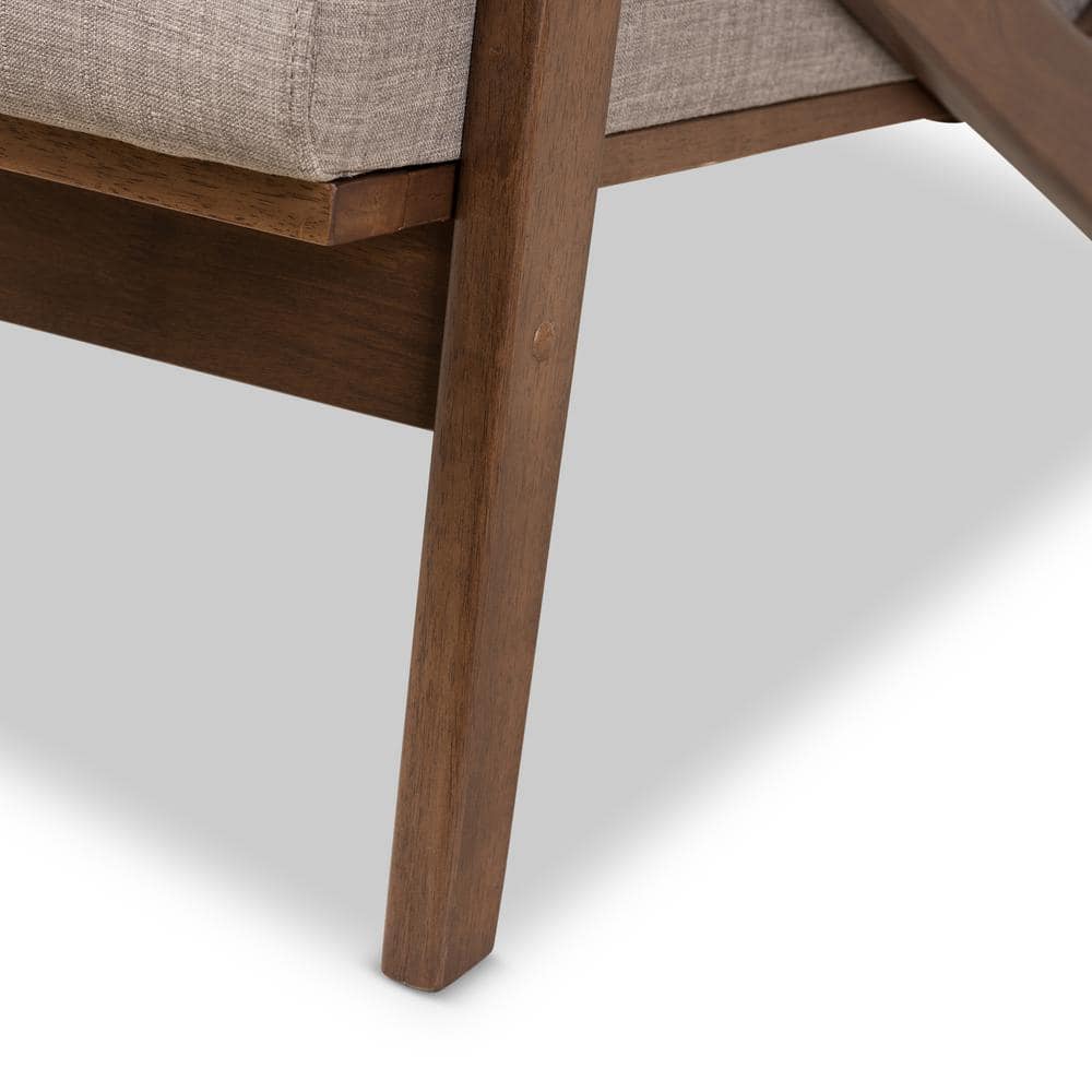 Walnut Brown and Light Grey Faux Leather Tufted 3-Seater Sofa