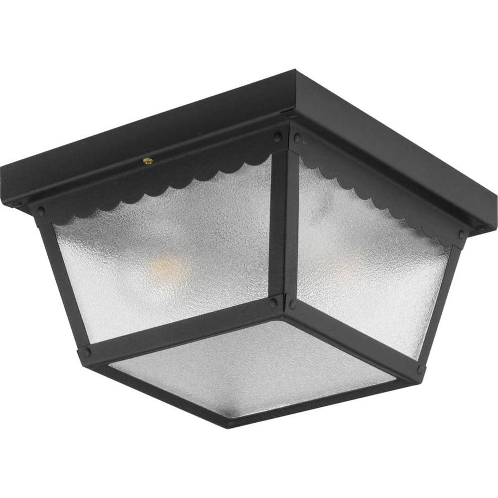 Matte Black and Textured Glass 2-Light Flush Mount