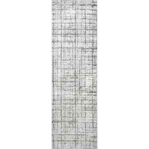 Annie Modern Crosshatch Abstract Light Gray 3 ft. x 8 ft. Runner Rug