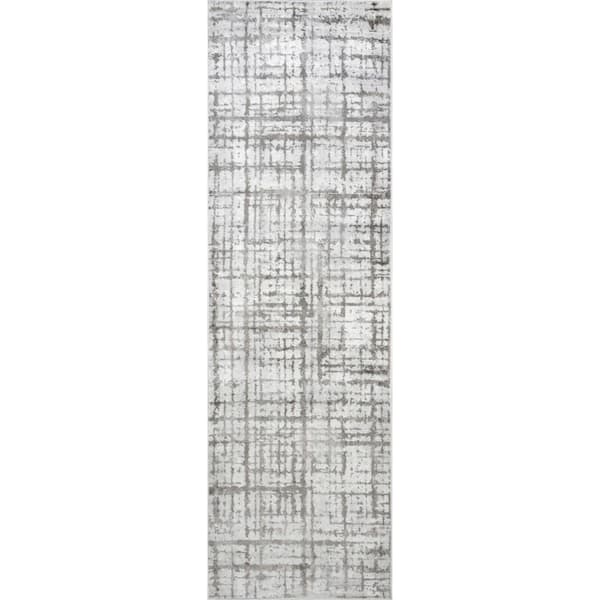 nuLOOM Annie Modern Crosshatch Abstract Light Gray 3 ft. x 8 ft. Runner Rug