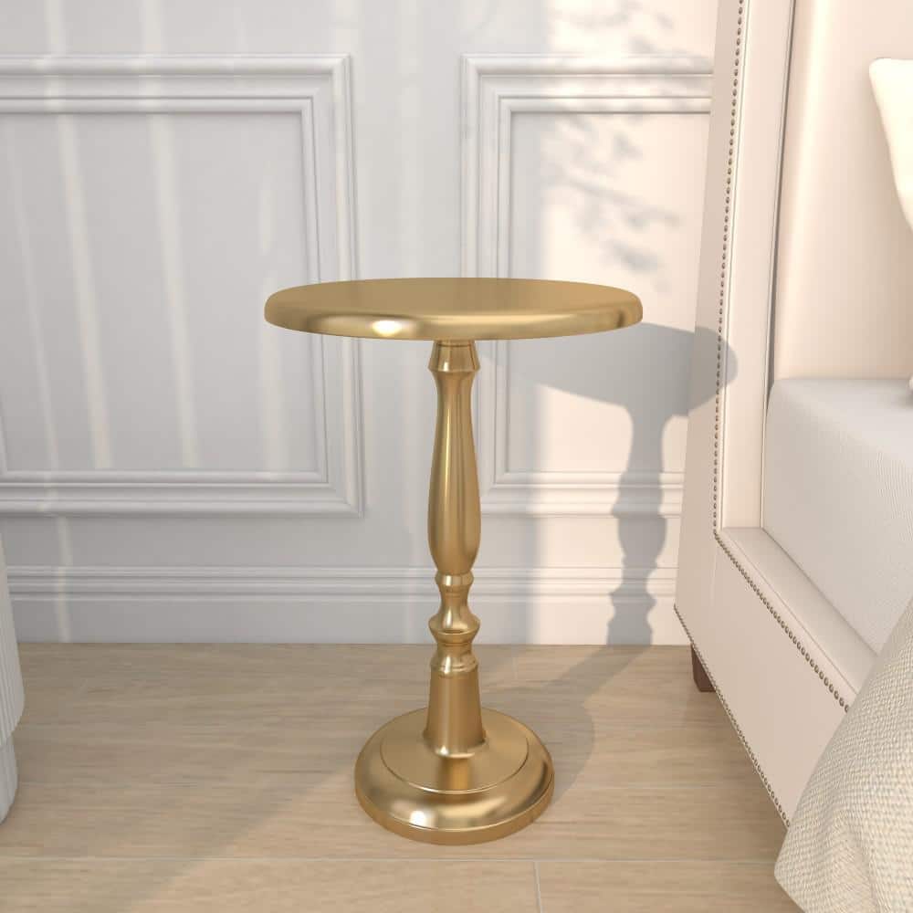 Gold Aluminum Round Pedestal Accent Table, 19"