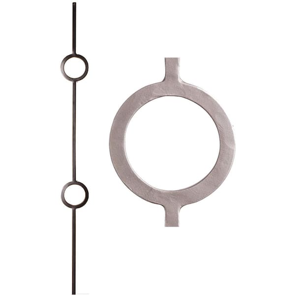 HOUSE OF FORGINGS Aalto Modern 44 in. x 0.5 in. Ash Grey Double Ring Hollow Wrought Iron Baluster