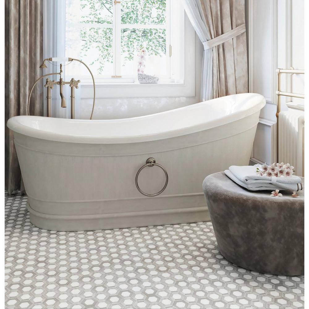 Beige and White Hexagon Polished Marble Mosaic Tile Set