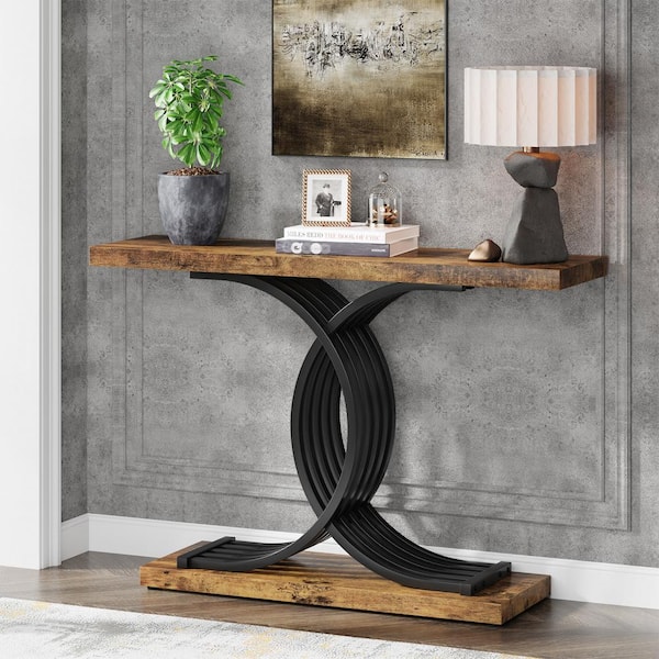 BYBLIGHT Terrella 39 in. Brown Rectangle Wood Console Table