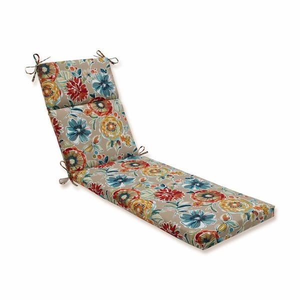 Pillow Perfect Floral 21 x 28.5 Outdoor Chaise Lounge Cushion in Tan/Blue Colsen