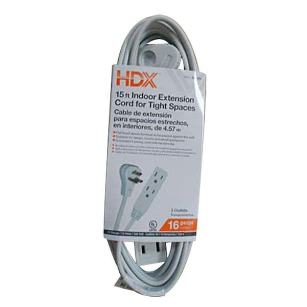 HDX 15 ft. 16/3 Indoor Tight Space Cube Tap Extension Cord, White