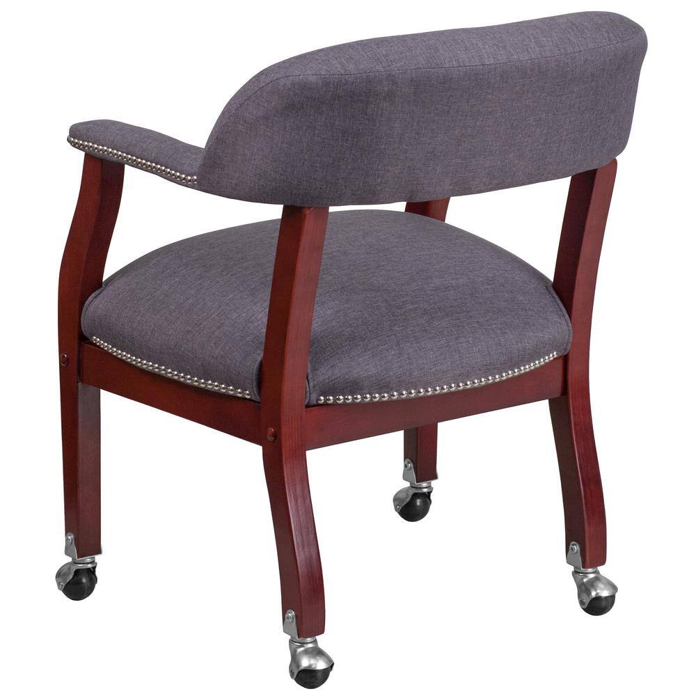 Gray Fabric and Wood Conference Chair with Casters