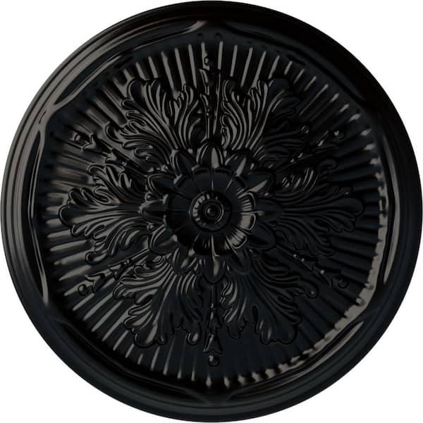 Ekena Millwork 21" x 2" Luton Urethane Ceiling Medallion (Fits Canopies upto 3-1/2"), Hand-Painted Jet Black