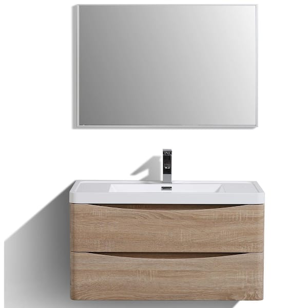 Smile 36 in. Single Sink Floating White Oak Bath Vanity with White Acrylic Top (Assembled)