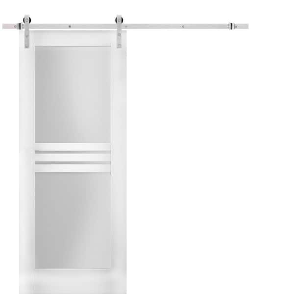 VDOMDOORS 24 in. x 84 in. 1 Panel White Finished MDF Sliding Door with Stainless Barn Hardware