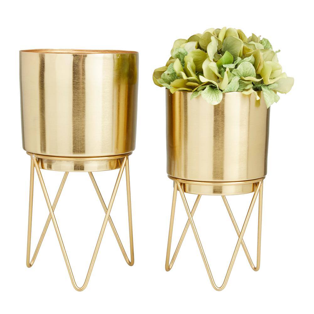 CosmoLiving 12" Gold Modern Metal Indoor Planter with Stand