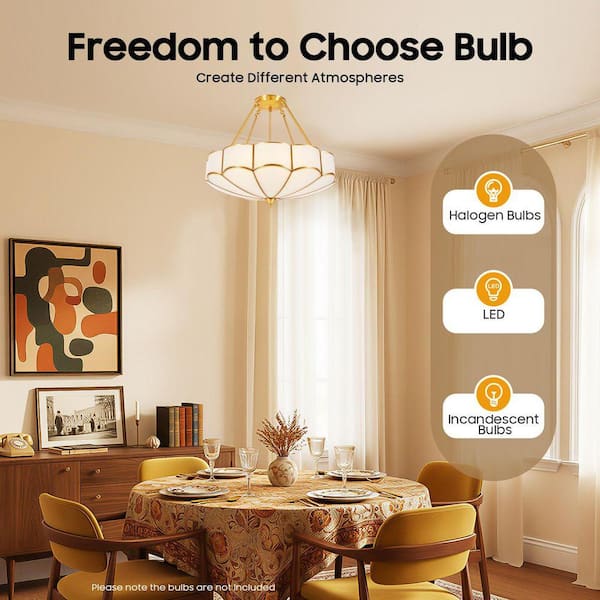 For ティファニー OUKANING 23 in. Tiffany Semi-Flush Mount Ceiling Light with Amber