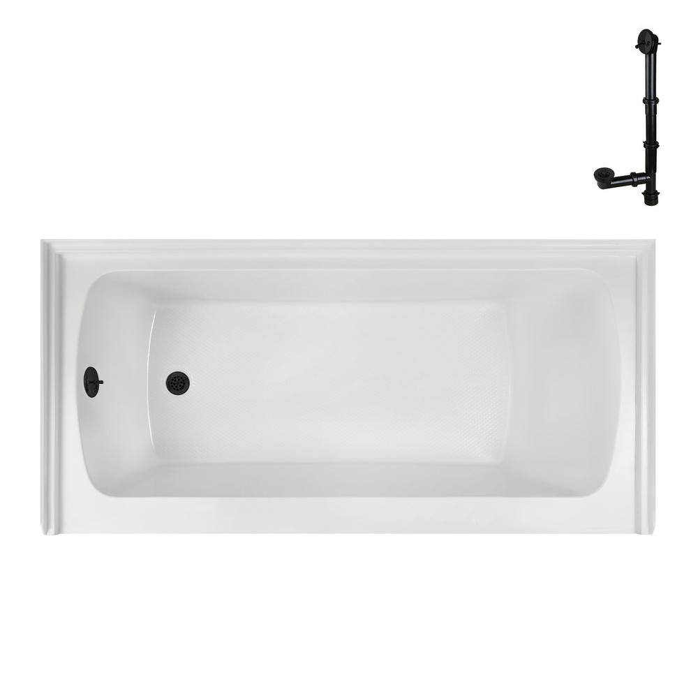 Glossy White Acrylic Alcove Bathtub with Matte Black Trim