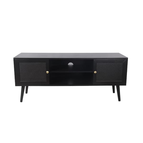 Benjara 48 in. Black and Gold Wood TV Stand Fits TVs up to 55 in. with 2-Cabinets