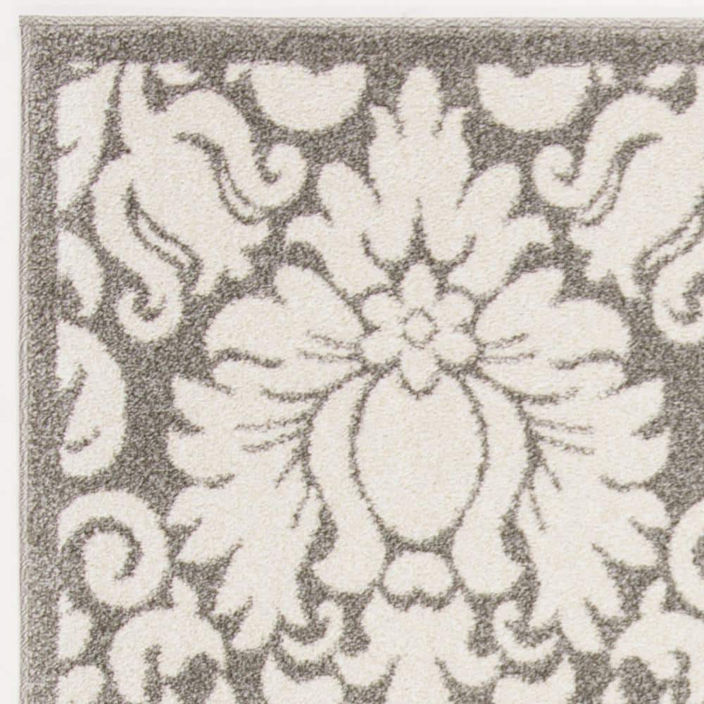 Reversible Gray Floral Easy-Care Synthetic Area Rug, 4' x 6'