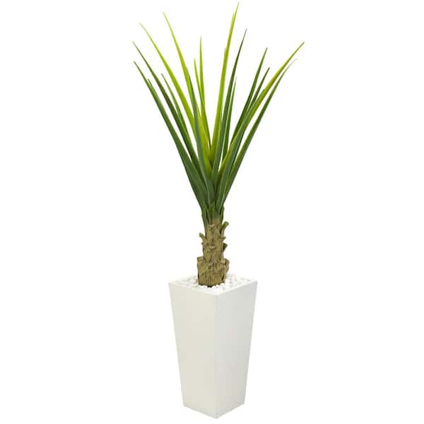 Nearly Natural Indoor 5 ft. Agave Artificial Plant in White Planter