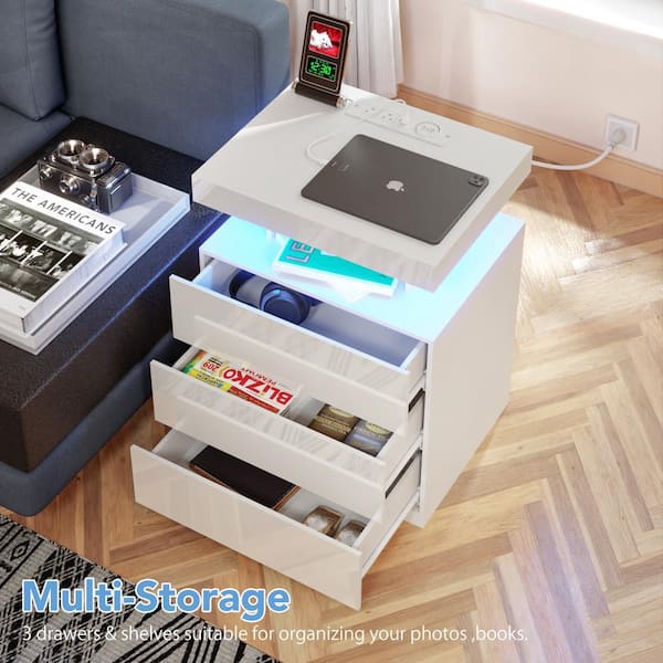 WOODYHOME Modern White 3-Drawer 26.8 in. H x 19.7 in. W x 15.8 in