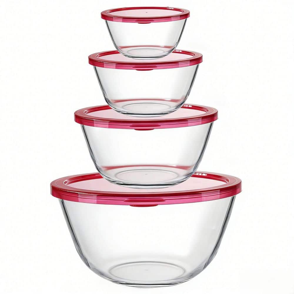 4-Piece Borosilicate Glass Mixing Bowl Set with Lids, Nesting for Space-Saving Storage price history on PriceWatchPro