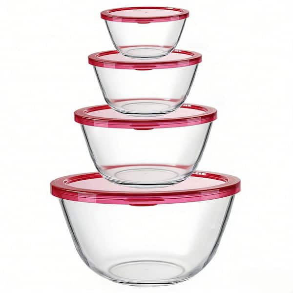 4-Piece Borosilicate Glass Mixing Bowl Set with Lids, Nesting for Space-Saving Storage