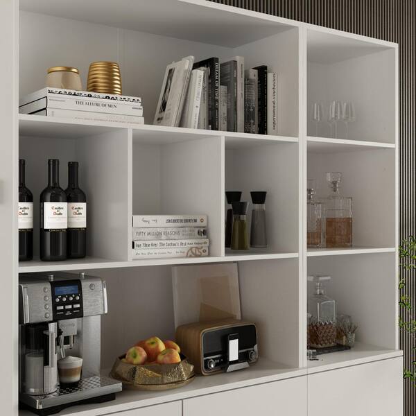 FUFU&GAGA 15.8 in. W x 11.5 in. D x 70.9 in H White Wood Quick Assemble Base Kitchen Cabinet with 2 Doors