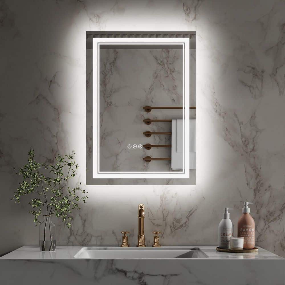 20 in. W x 28 in. H Rectangular Frameless Crystal Clear Wall-Mounted LED Bathroom Vanity Mirror in White price history on PriceWatchPro