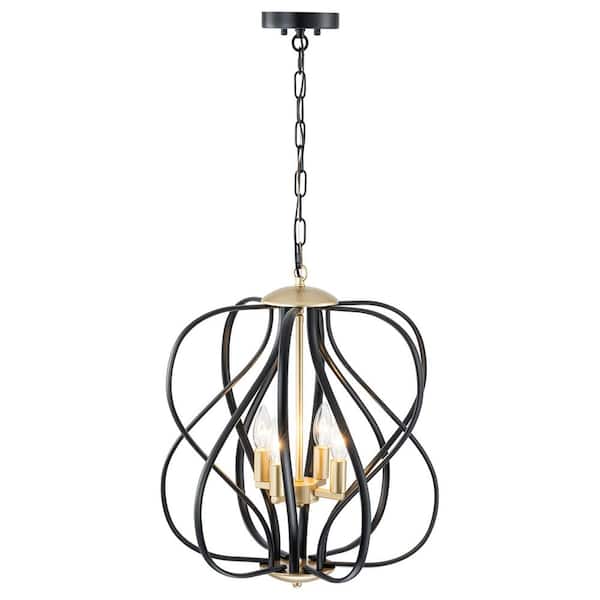 Gracieleigh 4-Light Mid-Century Modern Black and Gold Linear Geometric Pendant Light