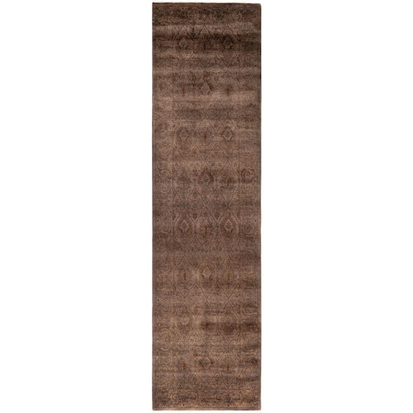 Overdyed Brown 2 ft. x 10 ft. Solid Wool Indoor Runner Rug