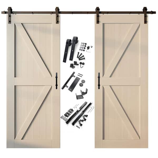 HOMACER 30 in. x 96 in. K-Frame Tinsmith Gray Double Pine Wood Interior Sliding Barn Door with Hardware Kit, Non-Bypass