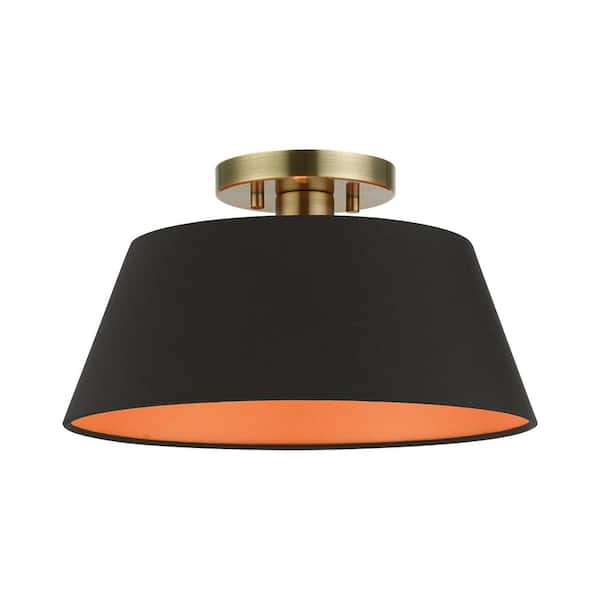 Livex Lighting Palma 13 in. 1-Light Antique Brass Semi-Flush Mount