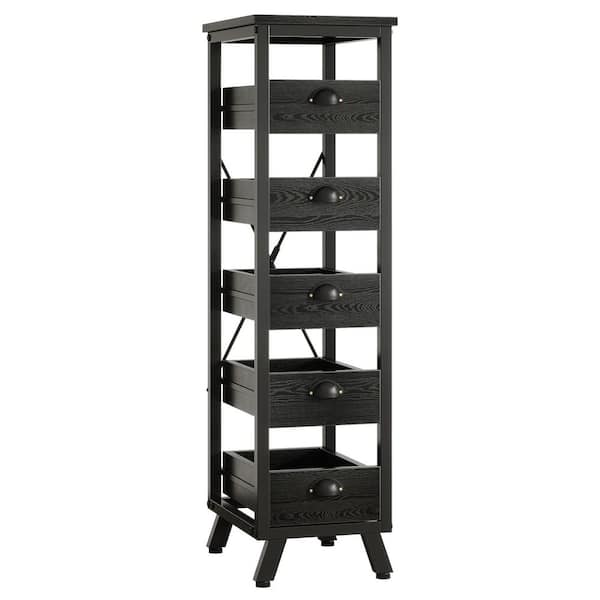 Bachel Black Wood 11.81 in. W x 44.88 in. H 5 Shelf Bakers Rack for Kitchen and Living Room