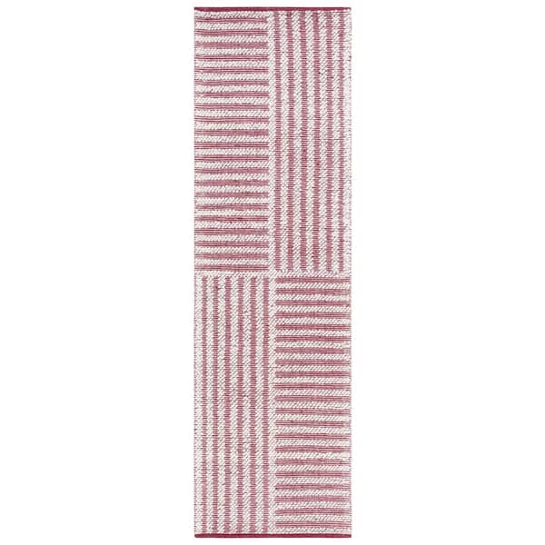 Natura 2 ft. x 8 ft. Ivory/Red Striped Abstract Runner Rug