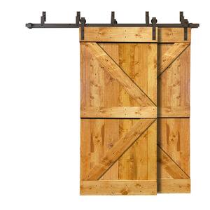 76 in. x 84 in. K Bar Bypass Colonial Maple Stained Solid Pine Wood Interior Double Sliding Barn Door with Hardware Kit