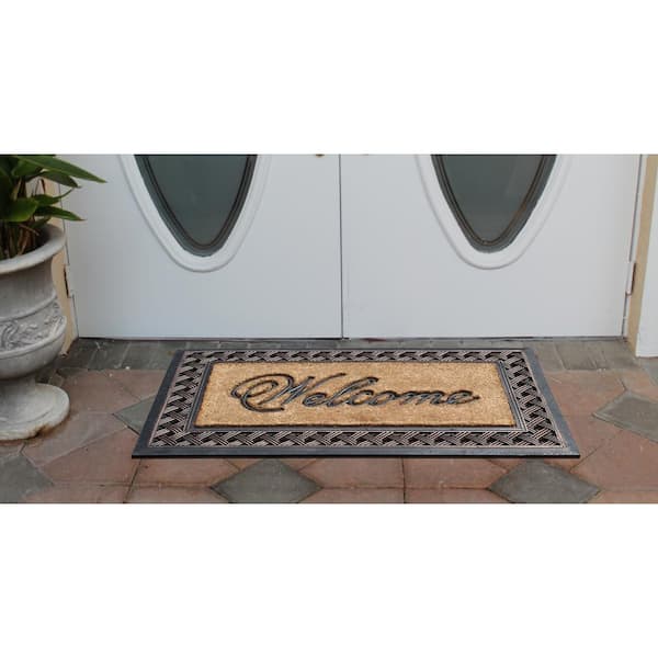 A1HC First Impression Brush Natural 23 in. x 38 in. Rubber and Coir Non-Slip Outdoor Door Mat